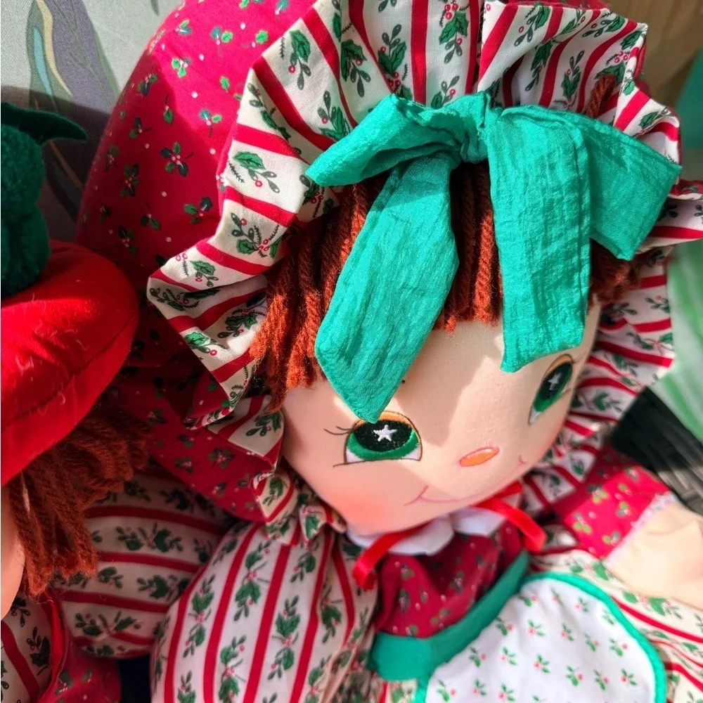 Vintage Boy & Girl Holly Mine Pillow Persons Christmas Dolls 26